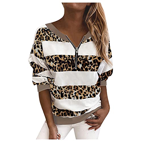 Señoras Llanura Sudadera Otoño E Invierno V Cuello Cremallera Abstracto Geometría Raya Impresión Mujeres Suéteres Suéter Sudadera con Capucha Sudaderas Streetwear S-XXL, marrón, XXL