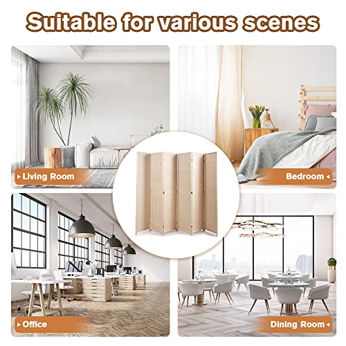 JAXPETY 6 Panel Room Divider 6ft Tall Folding Privacy Screen Freestanding Rustic and Natural Bamboo Room Partition for Home Office, Natural Color - Thumbnail 6