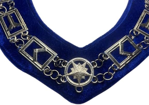 Masonic Regalia Blue Lodge Chain Collar Silver Plated Blue Backing