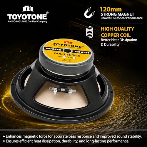 Image of TOYOTONE 10 inch Woofer | 150W Power | 4-Ohm | Copper Color Water Proof Coated Paper Cone with Rubber Surround | Copper Coil | 120mm Magnet for Cars, Home Theatre, Bass Audio Systems & DIY Projects