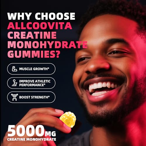 Image of Allcoovita Creatine Monohydrate Gummies for Men & Women. Boost Focus,Strength, and Endurance, Anti-Melting Formula, Vegan, Gluten-Free, Non-GMO,(Passion Fruit 135 ct)