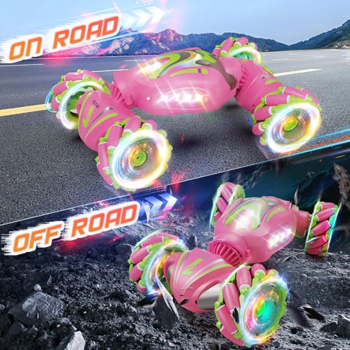 Image of Nicella Remote Control Car, Pink RC Cars for Girls, Gesture Stunt with Light & Music, 4WD, 360 Rotating, 2.4Ghz Remote Control Car Toys, Birthday Gift for Kids Age 6+ (Grey) (Pink)