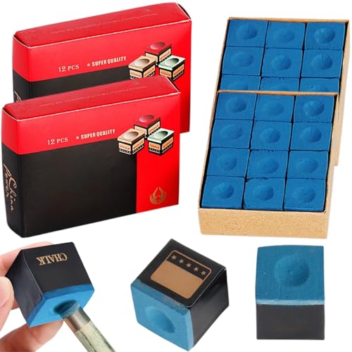 Tiza Billar Caja, 24 piezas Billar Tiza en Color Azul,Billard Chalk,Tizas para Tacos De Billar,Tiza Billar,Tiza de Taco de Billar Antideslizante,Puntas de Taco de Tiza