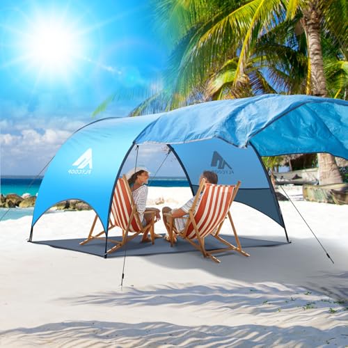 Beach Tent - Beach Shade Canopy Compact Fold (16.9x3.9″), Own Patent, 360° Ventilation, Large Side Storage Pocket, UV Protection Portable Sun Shelter for Beach (Blue, 90.5*59*53″ with 74.8*74.8″ sail) - Image 7