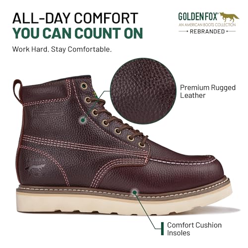 Image of King Rocks Men's Construction Work Boots, Moc Toe, Lightweight Wedge Sole, Water Repellent Leather for Protection