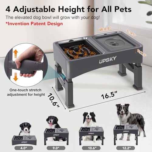 UPSKY 2-in-1 Elevated Dog Bowls Slow Feeder, 4 Height Adjustable Raised Bowl Stand, No Spill Dog Water Bowls, Anti-Slip Food and Water Bowls for Small Medium Dogs(Not Include Stainless Steel Bowl) - Image 3