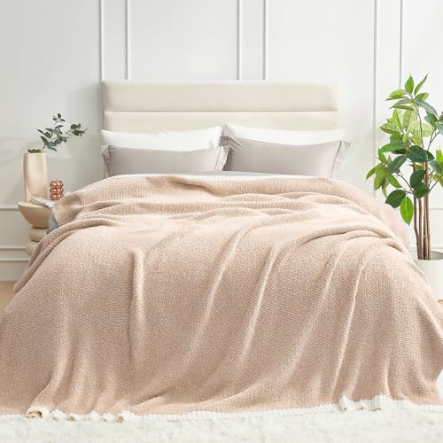 Image of Snuggle Sac Queen Size Bedding Blankets, Super Soft Warm Oversized Bed Blankets Cozy Knit Fuzzy Blankets for Bed, Heather Beige, 90x90 inches
