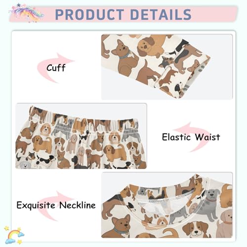ALAZA Lovely Dog Puppy Cartoon Pajamas Long Sleeve Sleepwear 2-Piece Pajama Set4