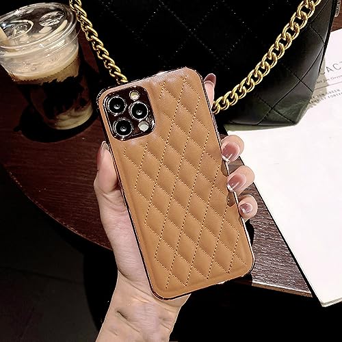 Étui en cuir souple iPhone 13 chic et élégant avec motif treillis chic