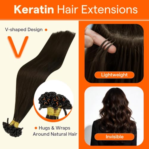 Image of Full Shine K Tip Hair Extensions Human Hair 18 Inch 50s Color 2 Dark Brown