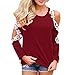 MORCHAN Les Femmes Hors épaule Dentelle Top Blouse à Manches Longues Mesdames Casual Tops Shirt (FR-38/CN-S, Rouge)