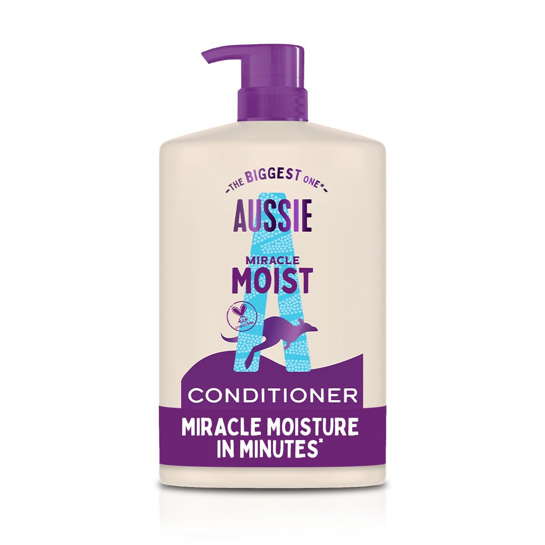 Aussie Miracle Moist Detangling Conditioner 1L, XXL Value pack. Moisturizing Formula to Revive and Restore Damaged, Brittle & Dry Hair. With Australian Macadamia Nut Oil, Vegan and Cruelty-Free