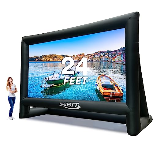Inflatable Projector Screen, 24FT Blow Up Movie Screen Outdoor Projector, Easy Set Up One-Piece Design Front & Rear Projection with Air Blower for Outside Backyard Family Movie Night Pool Party