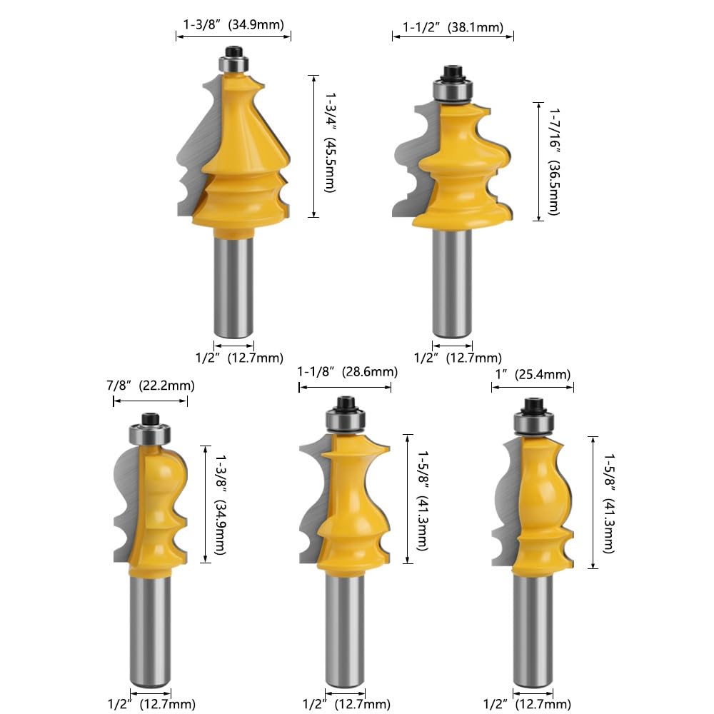 5 brocas de fresado for pasamanos de 1/2" for puerta de gabinete, fresa de línea superior, herramientas de carpintería, soldadura, calor y corte.