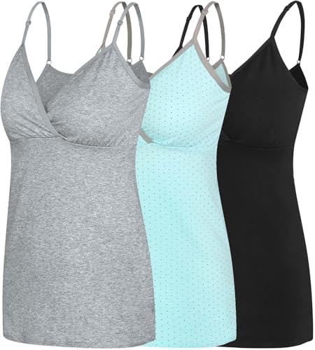 Image of SUIEK Cotton Maternity Nursing Tank Tops Breastfeeding Cami Sleep Shirt