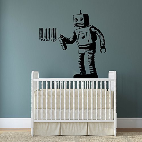 AnOL (177x180 cm) Banksy Vinyl Wall Decal Robot Graffiti/Machine Painting Barcode/Street Graffiti Sticker/Funny Robot with can