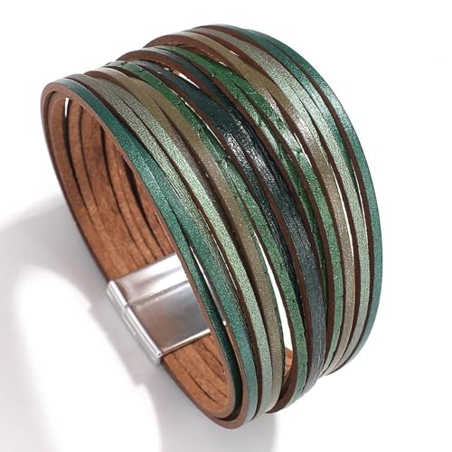 Image of Fesciory Leather Wrap Bracelets for Women, Boho Western Layered Jewelry | Layered leather cuff bracelets, Easy on and off, Boho western style, Daily wear, Gift for women