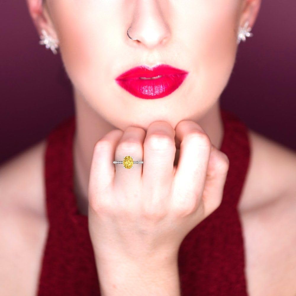 Clara Pucci 14K Solid White Gold 2.21 ctw Citrine Solitairewith Accents Ring for Women | Anniversary, Birthday Gift | 9X7mm Oval Cut - Image 5