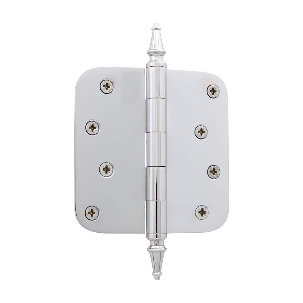 Nostalgic Warehouse 746085 4" Steeple Tip Residential 5/8" Radius Corners Door Hinge, Bright Chrome