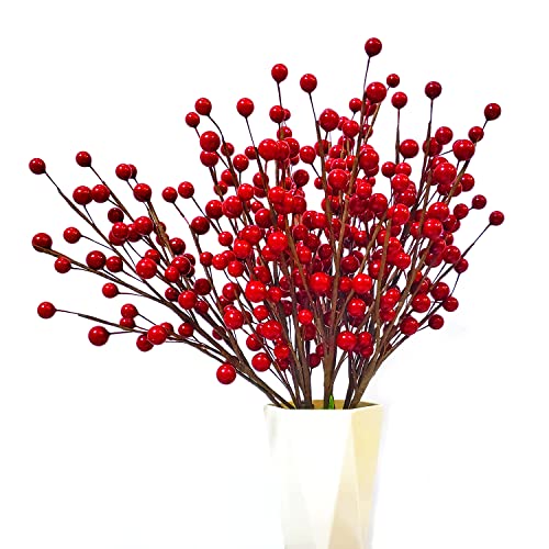 Wscrofts 12Pcs Artificial Red Berries Stems, 13.5" Waterproof Burgundy Berry Branches For Home Holiday Wedding Diy Christmas Tree Wreath Flower Decor #TOP5