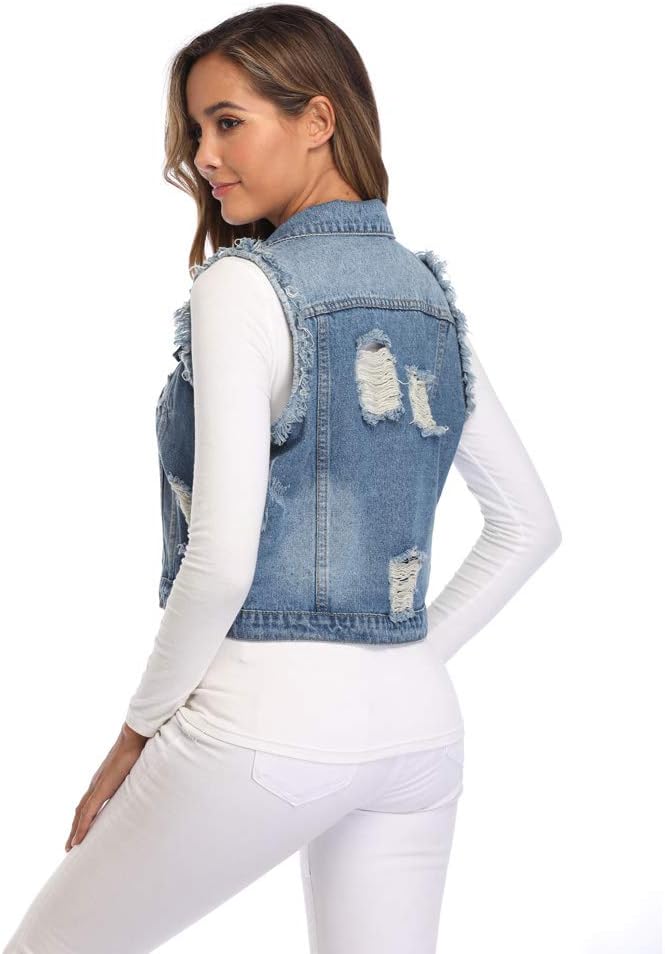 MISS MOLY Women Denim Vest Sleeveless Jean Vest with Chest Pockets - Image 3