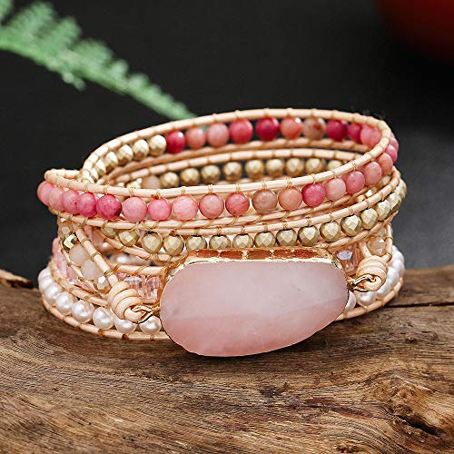 Image of Plumiss Women Boho Handmade Natural Stone Crystal Leather Bead Wrap Bracelets Collection