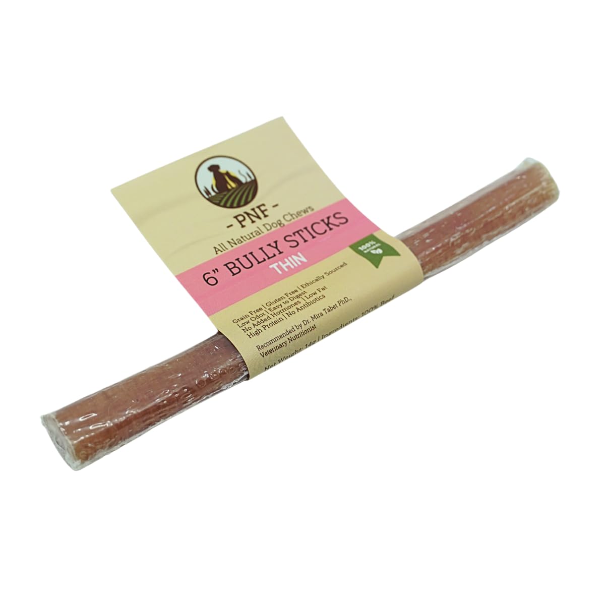 6" Bully Stick (Thin) - 1 piece - Dog Chew - Made from Antibiotic-free, hormones-free Beef - Ideal for smaller breeds and senior dogs