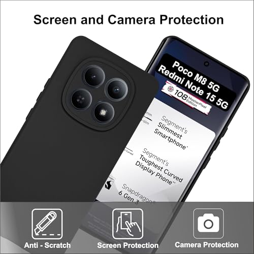 Image of SBMS Silicone Back Cover Case for Redmi Note 15 5G / Poco M8 5G | Soft Micro-Fibre Lining Inside | Camera Protection Bump | Shockproof Back Cover Case for Poco M8 5G (Candy Cloth Black)