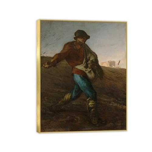 RYLJCZ Canvas Painting by Jean-François Millet（The Sower） Famous Painting Reproductions Living Room Bedroom Decoration Canvas Prints(40x50cm(15.8x19.7in)/Gold Frame)