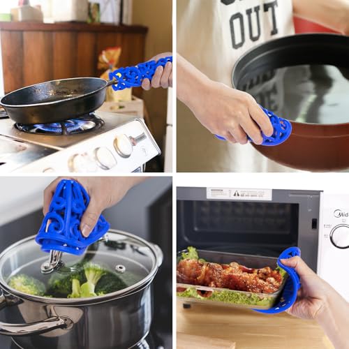 Image of CHEFBEE 3PCS Heat Resistant Silicone Trivet Mats for Hot Dishes, Blue | Flexible, Non-Slip, Modern Kitchen Trivets Protects Table & Countertop, For Teapots Pans Bowls, Daily Kitchen Use