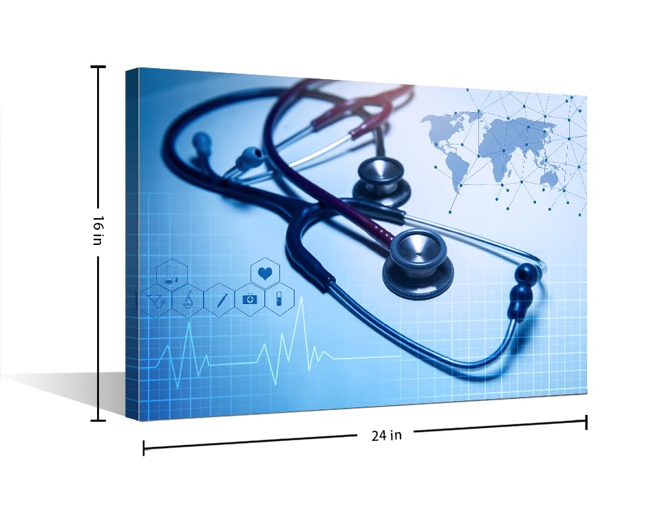 Image of TUMOVO 1 Panels Office Decor Medicine Concept Poster Wall Art for Living Room Home Decor Stethoscope Black and White Wall Art Framed Ready to Hang (16 inch Wx24 H)