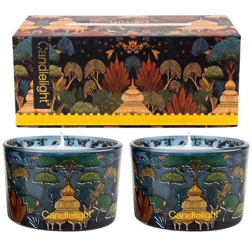 Jaisalmer Silk Road Kashmir Pear & Fig Scented Candle Gift Set of 2 – Luxury Gold Jar Candles | 20-Hour Burn Time | Decorative Home Fragrance Ideal for Birthday & Christmas Gifting
