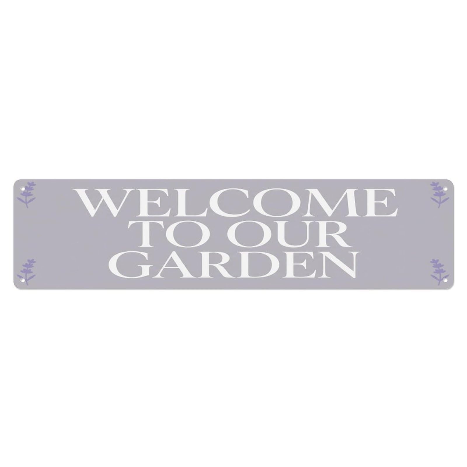 Vintage Welcome to Our Garden Lavender Gray Metal Tin Sign