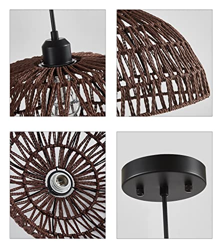 Meixisue Brown Rope Woven Boho Pendant Light,Rattan Wicker Hanging Ceiling Light Fixtures For Kitchen Island Dining Room Restaurant Craft Room,Led Bulb Included Ul Listed #TOP7