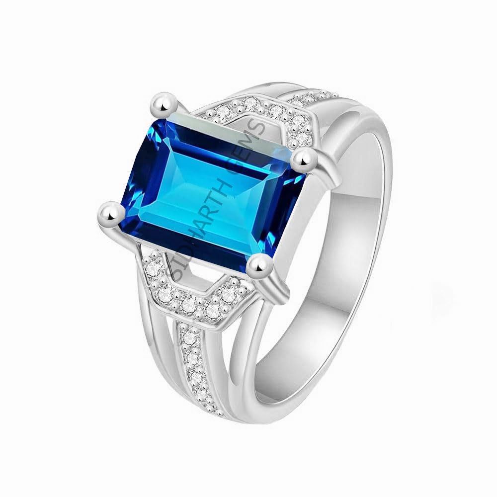 Bague topaze bleue réglable en argent sterling pour doigt fin taille S