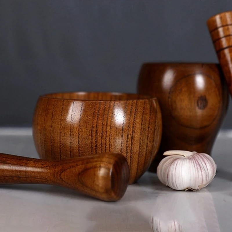 Pestle and Mortar Wooden Garlic Masher Bowl Mashing Household Crushing Jar Mortar Pestle