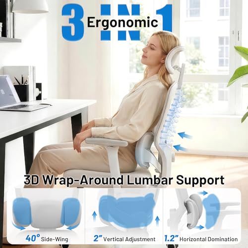 Image of Ergonomic Office Desk Chair, High Back Breathable Mesh Computer Chair, 3D Lumbar Support, 2D Headrest & 3D Armrests, 300lbs Heavy Duty Task Chair for Home Office Work Gaming, Gray
