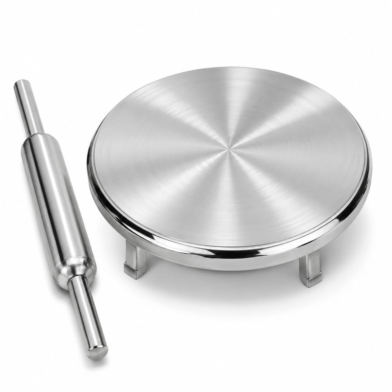 Stainless Steel Roti Chakla with Rolling Pin, 24 cm | Rust Proof, Food Grade Material, Easy to Clean, 14 inch Rolling Pin, Elevated Stand Design-image-11