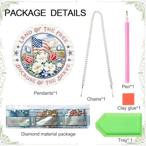 Image of DIY Independence Day Diamond Painting Hanging Kit, 5D Acrylic Special Shaped Crystal Diamond Art Pendant, inchLand of The Free inch Patriotic Wall Decor for Home, Door, or Garden, 4th of July Gift for Adults