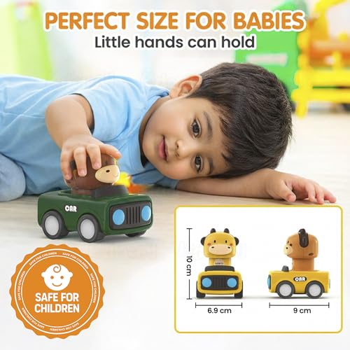 Image of Kidology Press & Go Friction-Powered Cars for Toddlers - Animal Mini Racing Car, Push & Go Vehicle for Early Learning, Fun Toy for 0-3 Years Babies & Kids - Pack of 1 (Random Character)