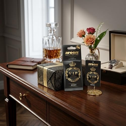 Image of AREON VIP Hanging Car Air Freshener Pack of 3 - Premium Car Perfume with Natural Fragrances, Stylish Hanging Cards Long Lasting Auto Air Freshener for Car, Home, Office & Vehicle Interior - HERO