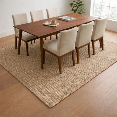 Image of Hand-Woven Cotton Braided Rug - Premium Heavyweight Natural Fiber Area Rug, Soft & Durable Rustic Floor Covering for Bedroom, Entryway - (4x6 feet, Beige Rectangular)