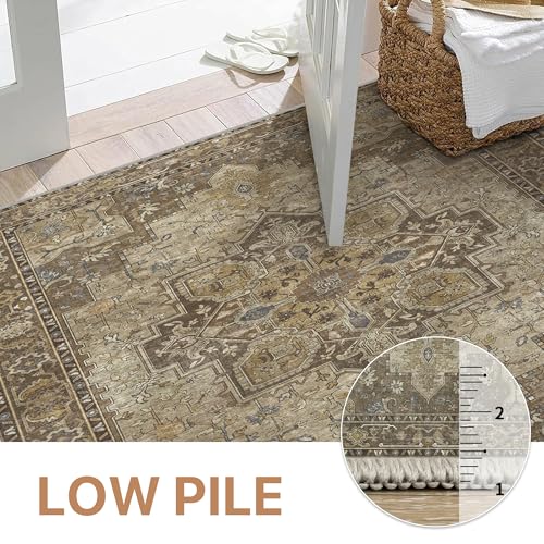 GENIMO 2'6''x10 Runner Rugs for Hallway, Machine Washable Non Slip Vintage Rugs, Low Pile Lightweight Soft Print Rug for enrtyway, Corridor, Home Office, Kitchen, Rustic Brown
