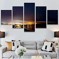 SIGNWIN 5 Panel Canvas Wall Art Aerial Astronomy & Space Dramatic Global Green Photography Realism Stars Ultra for Home Decorations Ready to Hang - 60