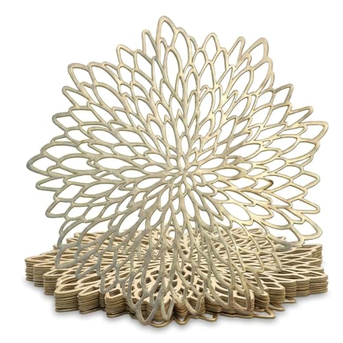 Occasions 10 Pieces Pack Pressed Vinyl Metallic Placemats/Wedding Accent Centerpiece Placemat (Round Gold Leaf)