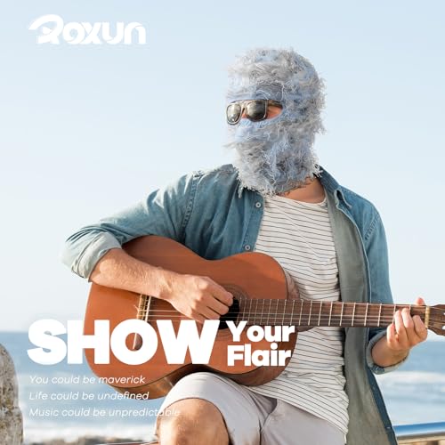 ROXUN Distressed Ski Mask Balaclava, Yeat Shiesty Fluffy Knitted Full Face Mask for Men/Women Black