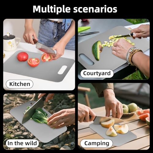 TZJOA Set de 3 Tablas de Cortar Rectangulares de Acero Inoxidable, Grado Alimenticio 304, Uso Doble, Antiodor, Fácil de Limpiar miniatura 6