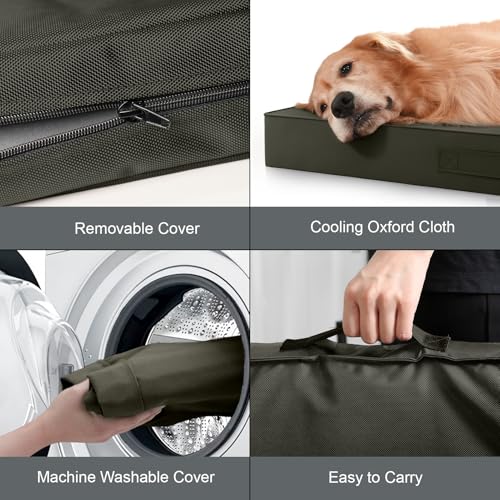 Image of Outdoor Waterproof Dog Bed, Large Dog Bed for Large Size Dogs, Orthopedic Egg Foam Pet Bed with Washable and Removable Oxford Cover, Brown