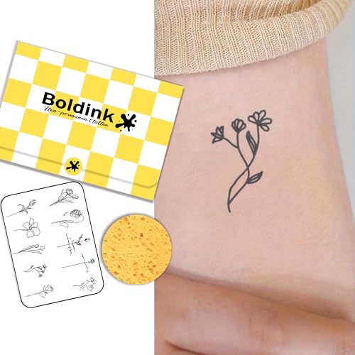 Boldink Small Flower Temporary Tattoo for Women Adults Hand Arm,Waterproof Non-reflective No Adhesive,Minimalist Floral Semi Permanent Tattoos for Body Art,Last 7-15 Days