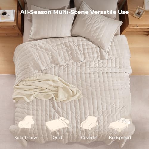 Image of Litanika King Quilt Bedding Set, 3 Pieces Beige Bedspreads & Coverlets Set | Cloud-like Soft, Breathable, lightweight, All-Season, Multi-Scenario, Machine Washable